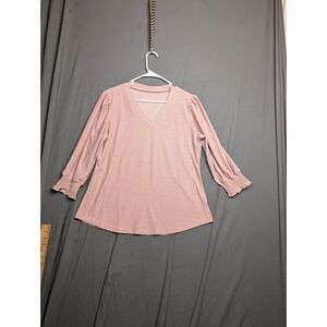 Rapbin Women's Pink V-neck Top Three-Quarter Length‎ Sleeves Size Large